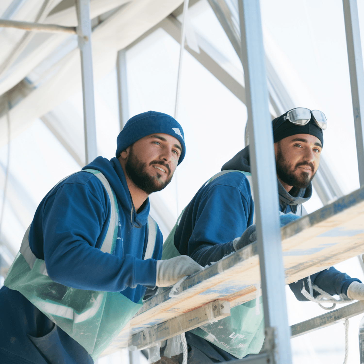 Construction professionals reviewing project plans on a Canadian build site